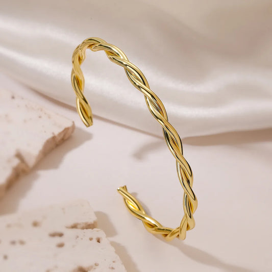 Copper 18K Gold Plated Retro Punk Simple Style Plating Solid Color Bangle