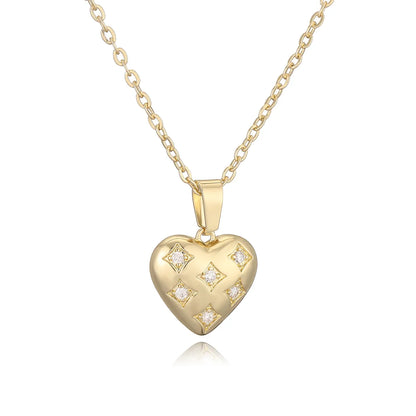 Copper 18K Gold Plated Retro Simple Style Classic Style Plating Inlay Heart Shape Zircon Pendant Necklace