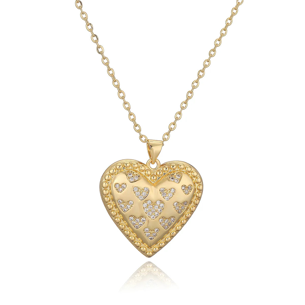 Copper 18K Gold Plated Retro Simple Style Commute Hollow Out Inlay Heart Shape Zircon Pendant Necklace