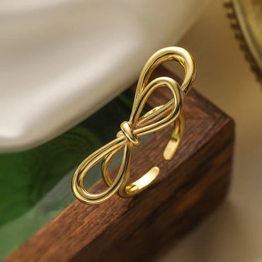 Copper 18K Gold Plated Retro Simple Style Commute Plating Solid Color Bow Knot Open Rings