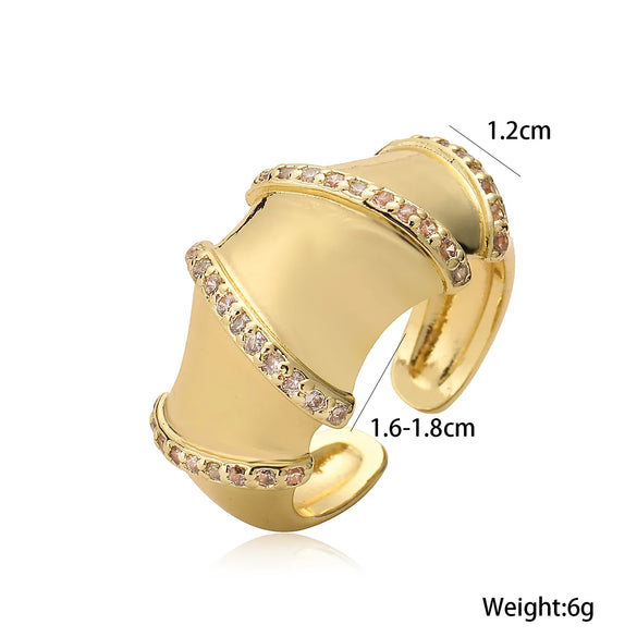 Copper 18K Gold Plated Retro Simple Style Inlay Geometric Zircon Open Rings