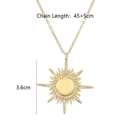 Copper 18K Gold Plated Retro Sun Devil'S Eye Inlay Zircon Pendant Necklace