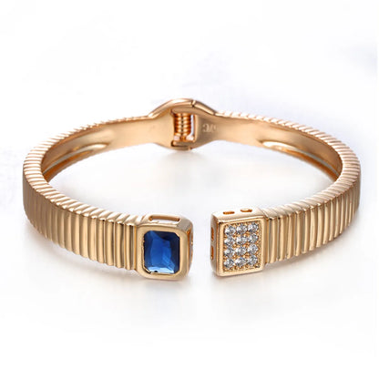 Copper 18K Gold Plated Retro XUPING Inlay Geometric Artificial Gemstones Bangle