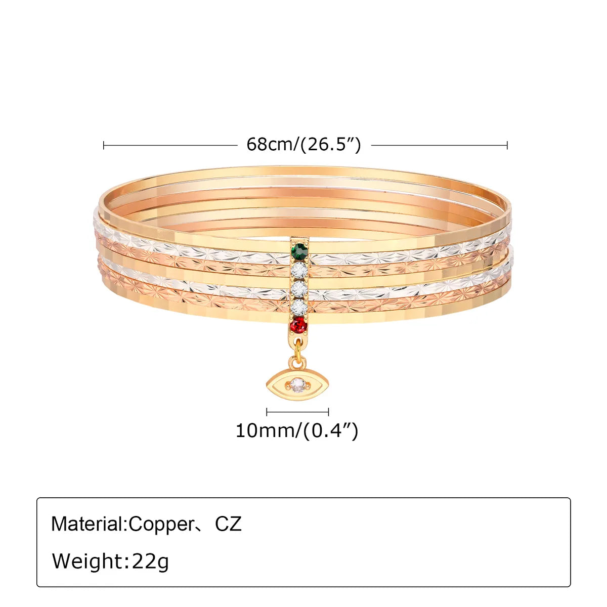 Copper 18K Gold Plated Rose Gold Plated Plating Inlay Devil'S Eye Zircon Bangle