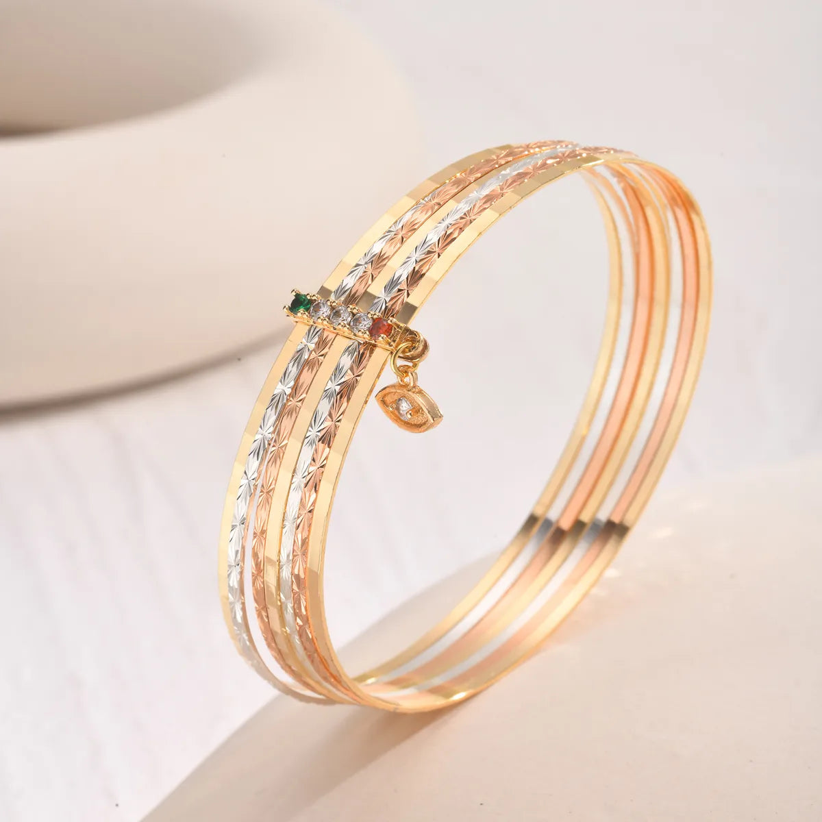 Copper 18K Gold Plated Rose Gold Plated Plating Inlay Devil'S Eye Zircon Bangle