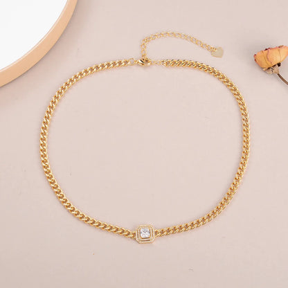 Copper 18K Gold Plated Silver Plated Hip-Hop Cool Style Inlay Square Zircon Necklace