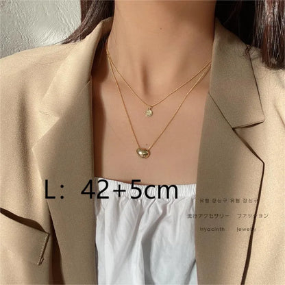 Copper 18K Gold Plated Simple Style Classic Style Commute Human Solid Color Double Layer Necklaces