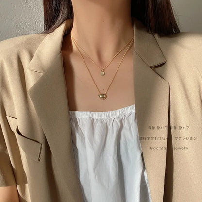 Copper 18K Gold Plated Simple Style Classic Style Commute Human Solid Color Double Layer Necklaces