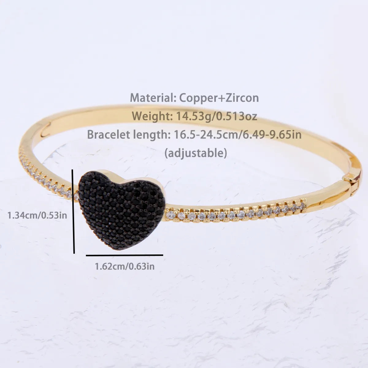 Copper 18K Gold Plated Simple Style Classic Style Enamel Inlay Heart Shape Zircon Bangle