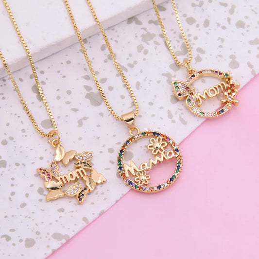 Copper 18K Gold Plated Simple Style Classic Style Flower Butterfly Inlay Zircon Pendant Necklace