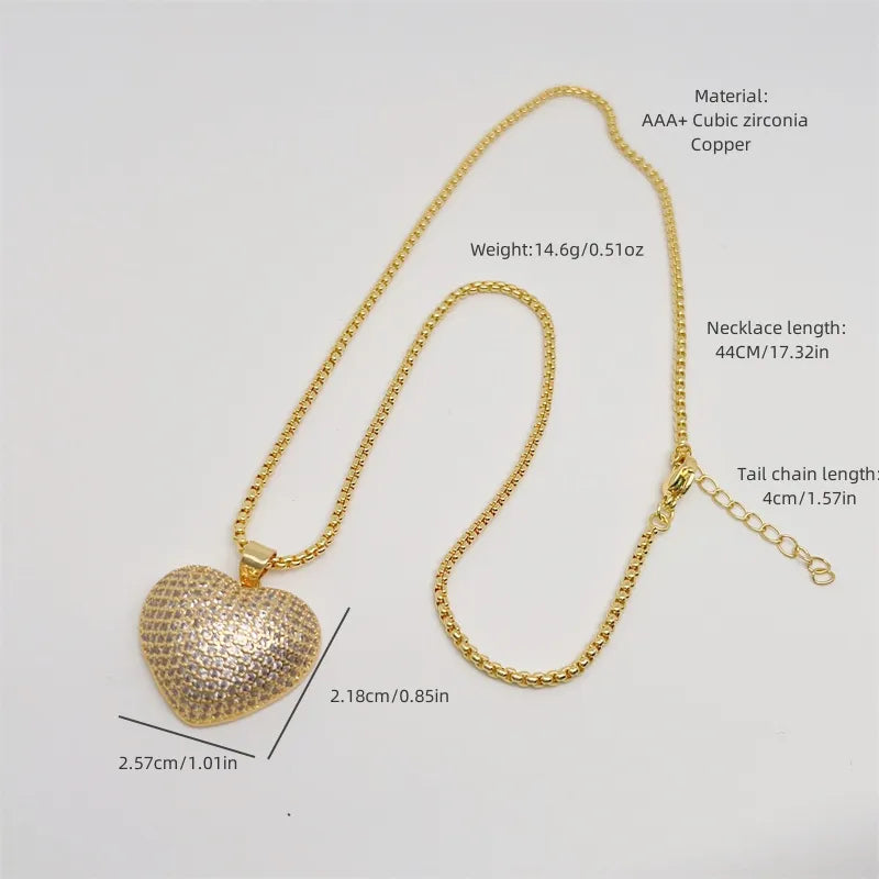 Copper 18K Gold Plated Simple Style Classic Style Inlay Heart Shape Zircon Pendant Necklace