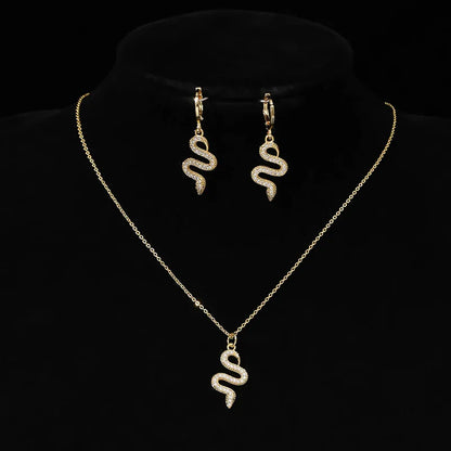 Copper 18K Gold Plated Simple Style Classic Style Inlay Snake Zircon Earrings Necklace