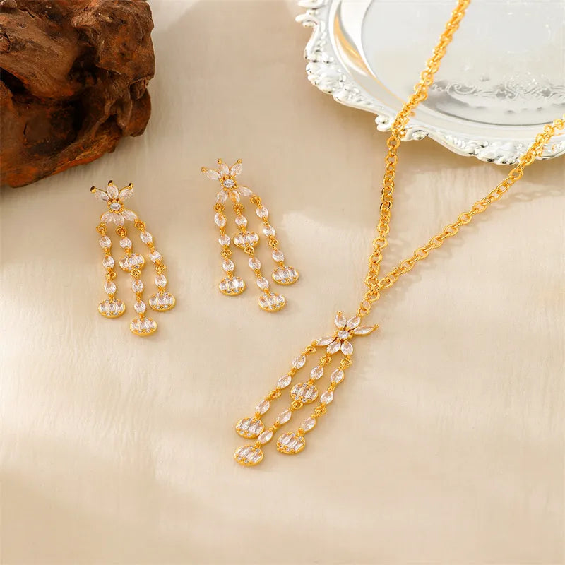 Copper 18K Gold Plated Simple Style Classic Style Inlay Solid Color Zircon Jewelry Set