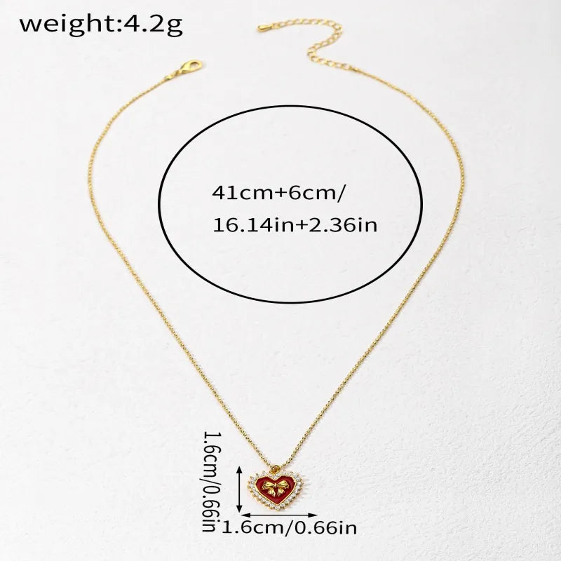 Copper 18K Gold Plated Simple Style Classic Style Plating Inlay Heart Shape Bow Knot Zircon Pendant Necklace