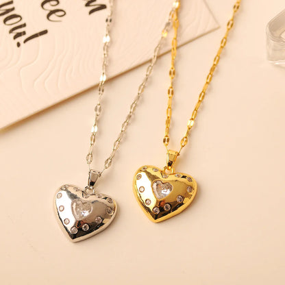 Copper 18K Gold Plated Simple Style Classic Style Plating Inlay Heart Shape Zircon Pendant Necklace