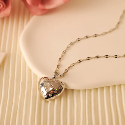 Copper 18K Gold Plated Simple Style Classic Style Plating Inlay Heart Shape Zircon Pendant Necklace