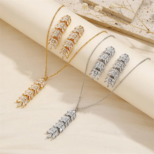 Copper 18K Gold Plated Simple Style Classic Style Plating Inlay Leaves Zircon Jewelry Set