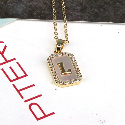 Copper 18K Gold Plated Simple Style Classic Style Plating Inlay Letter Shell Pendant Necklace