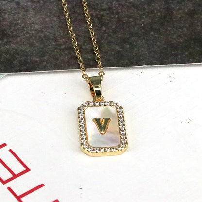 Copper 18K Gold Plated Simple Style Classic Style Plating Inlay Letter Shell Pendant Necklace