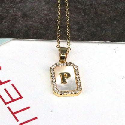 Copper 18K Gold Plated Simple Style Classic Style Plating Inlay Letter Shell Pendant Necklace