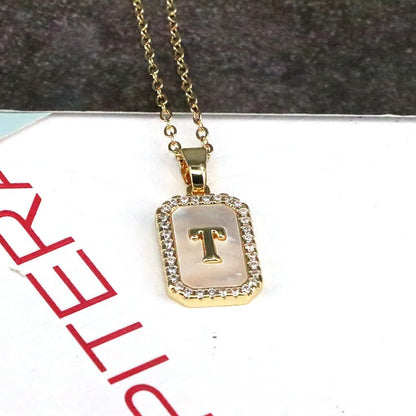 Copper 18K Gold Plated Simple Style Classic Style Plating Inlay Letter Shell Pendant Necklace