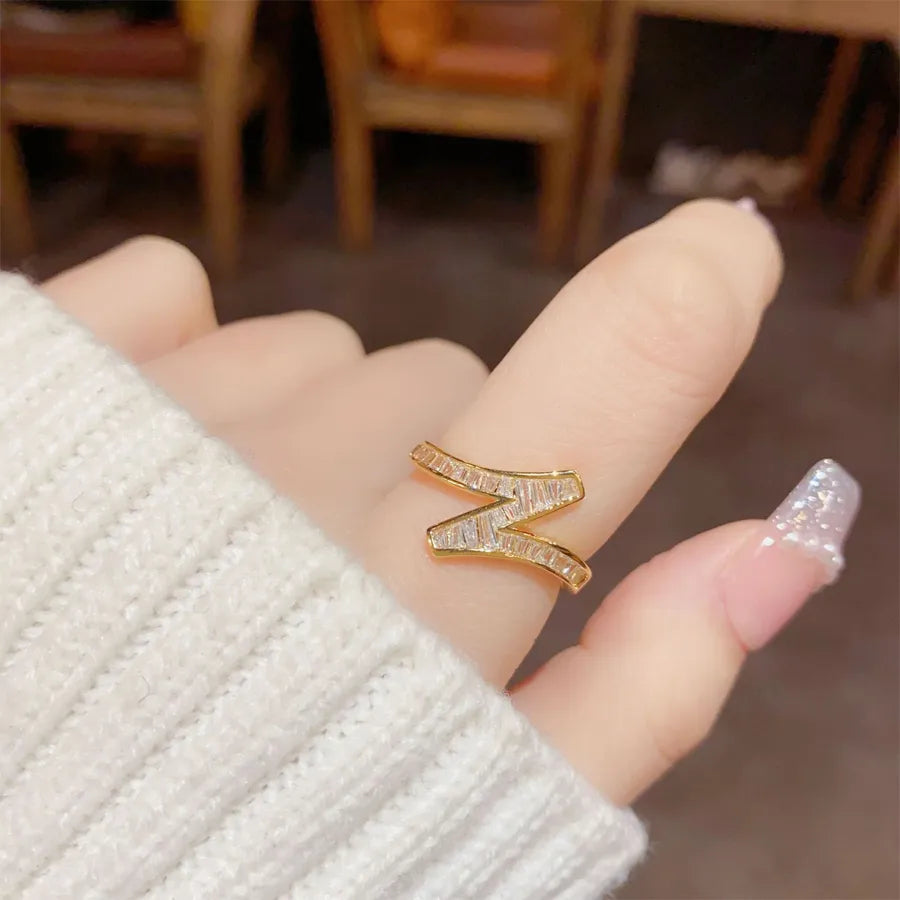 Copper 18K Gold Plated Simple Style Classic Style Plating Inlay Letter Solid Color Zircon Open Rings