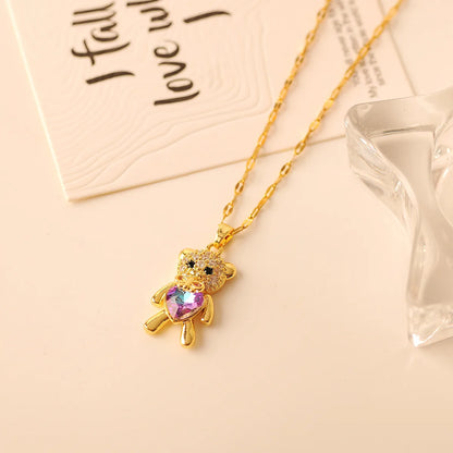 Copper 18K Gold Plated Simple Style Classic Style Plating Inlay Little Bear Zircon Pendant Necklace