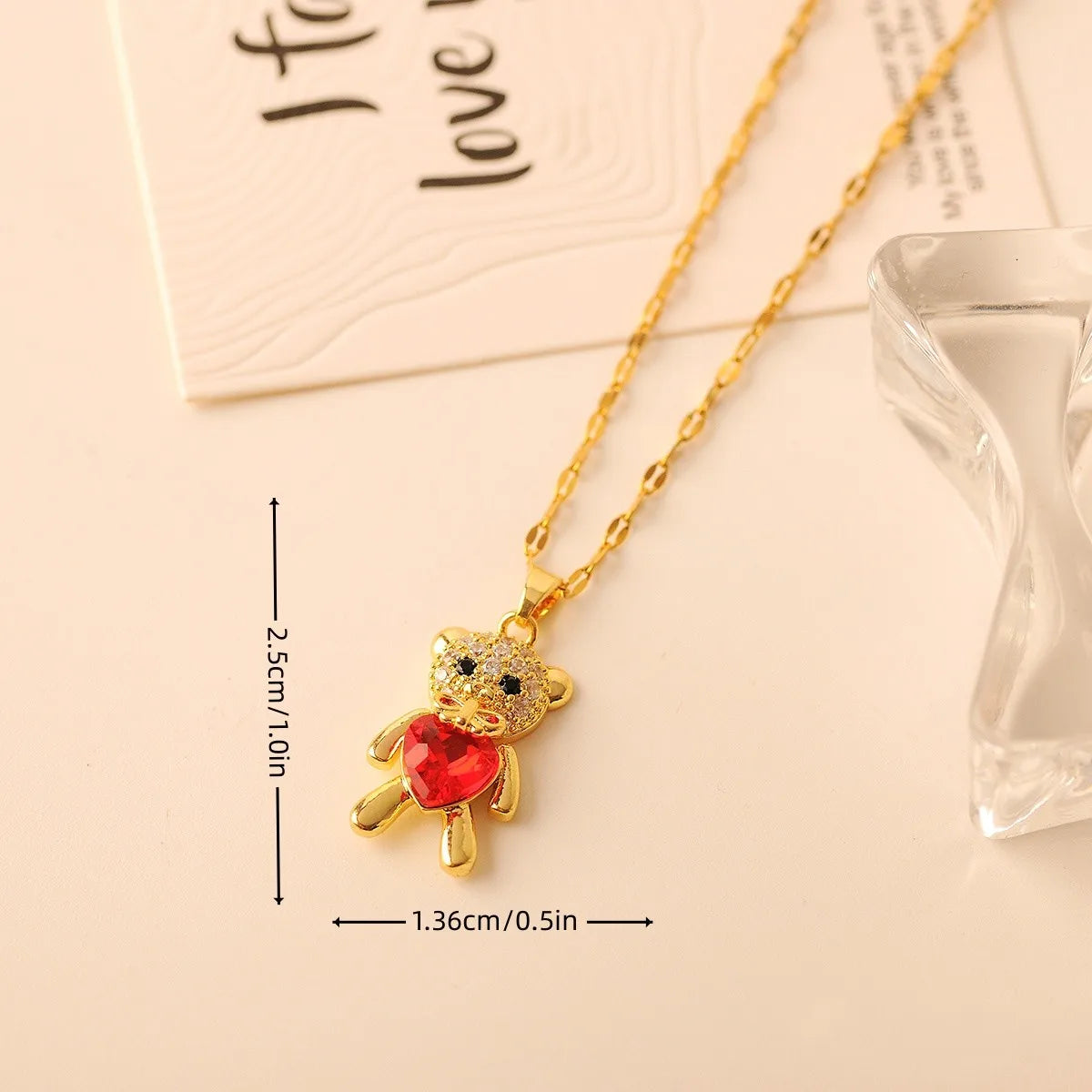 Copper 18K Gold Plated Simple Style Classic Style Plating Inlay Little Bear Zircon Pendant Necklace