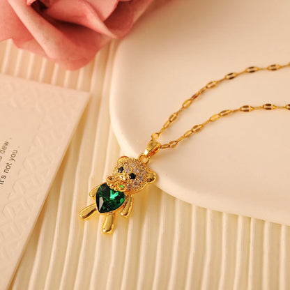 Copper 18K Gold Plated Simple Style Classic Style Plating Inlay Little Bear Zircon Pendant Necklace