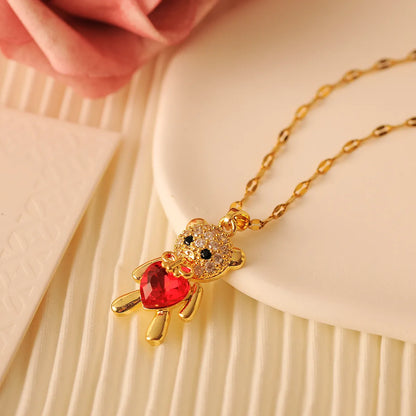 Copper 18K Gold Plated Simple Style Classic Style Plating Inlay Little Bear Zircon Pendant Necklace