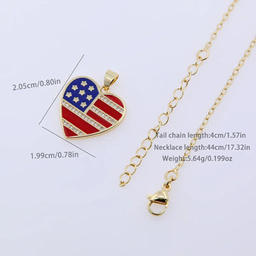 Copper 18K Gold Plated Simple Style Classic Style Plating Inlay National Flag Star Heart Shape Zircon Pendant Necklace