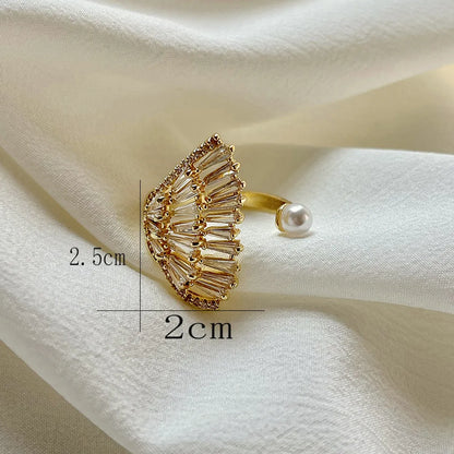 Copper 18K Gold Plated Simple Style Classic Style Plating Inlay Solid Color Pearl Zircon Open Rings