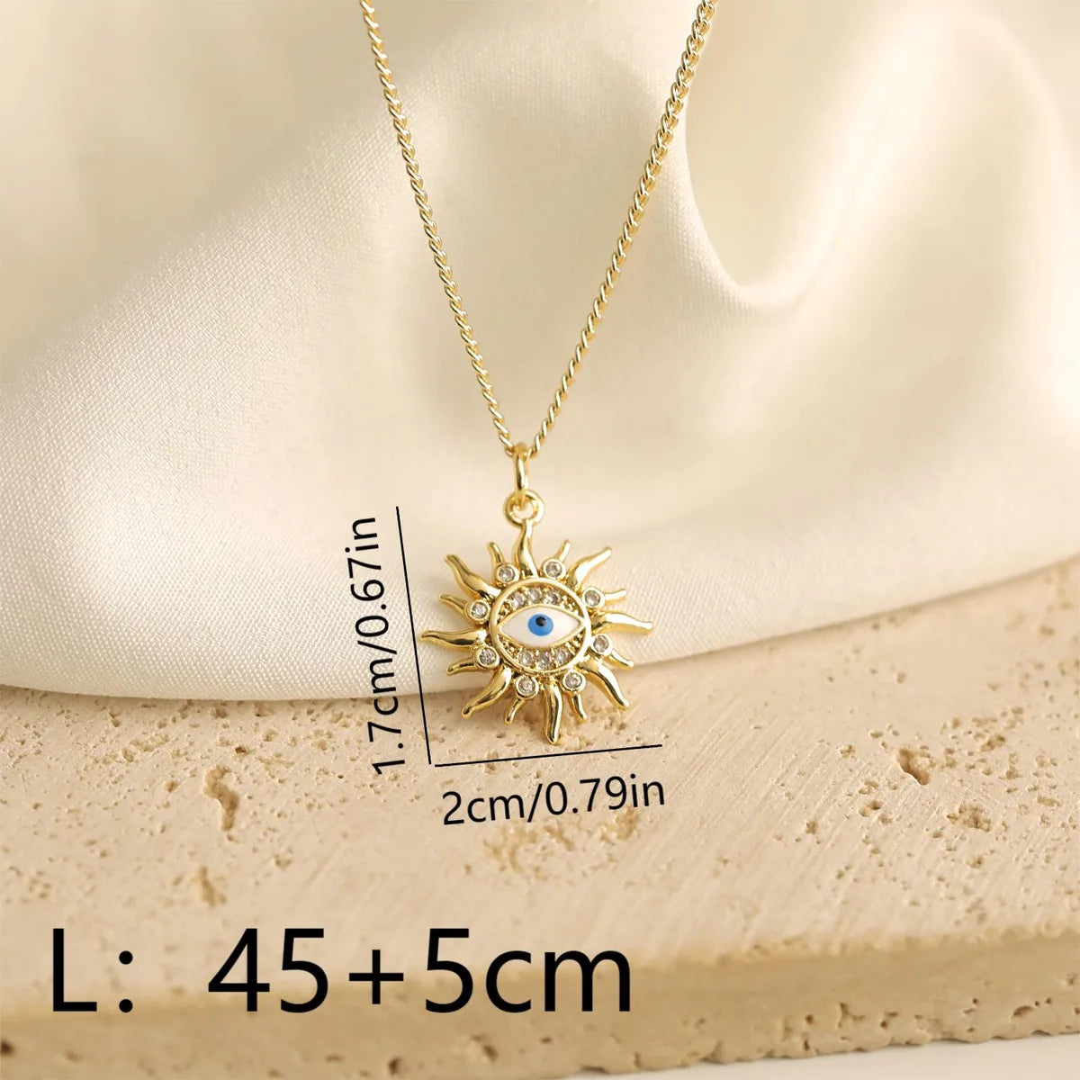 Copper 18K Gold Plated Simple Style Classic Style Plating Sun Devil'S Eye Zircon Pendant Necklace