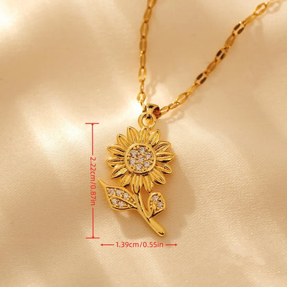 Copper 18K Gold Plated Simple Style Classic Style Sunflower Inlay Zircon Pendant Necklace