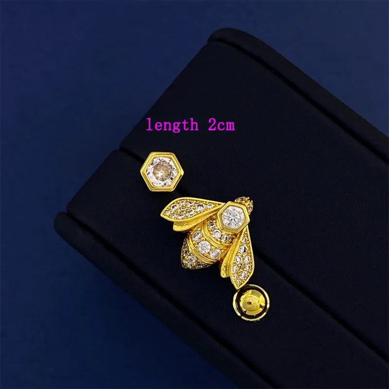 Copper 18K Gold Plated Simple Style Commute Bee Inlay Zircon Rings Earrings