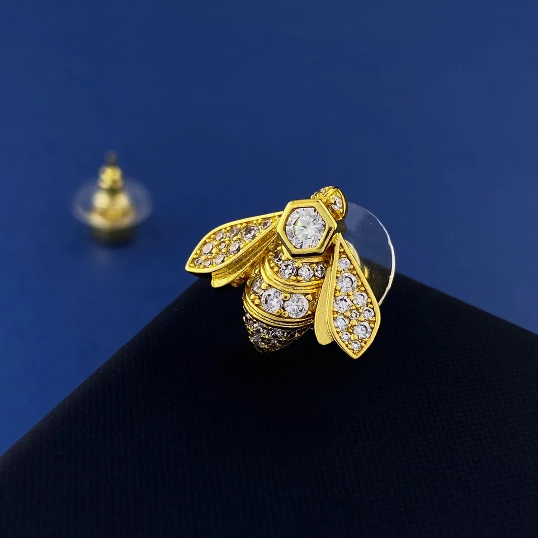 Copper 18K Gold Plated Simple Style Commute Bee Inlay Zircon Rings Earrings