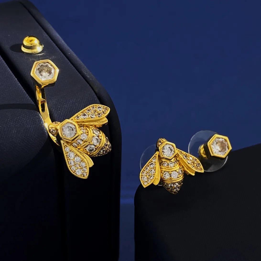 Copper 18K Gold Plated Simple Style Commute Bee Inlay Zircon Rings Earrings