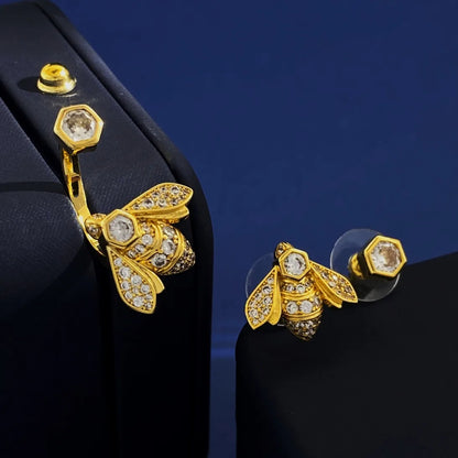 Copper 18K Gold Plated Simple Style Commute Bee Inlay Zircon Rings Earrings