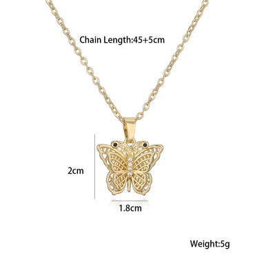 Copper 18K Gold Plated Simple Style Commute Hollow Out Inlay Butterfly Zircon Pendant Necklace