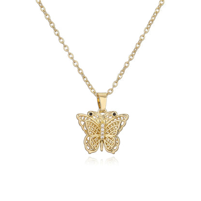 Copper 18K Gold Plated Simple Style Commute Hollow Out Inlay Butterfly Zircon Pendant Necklace