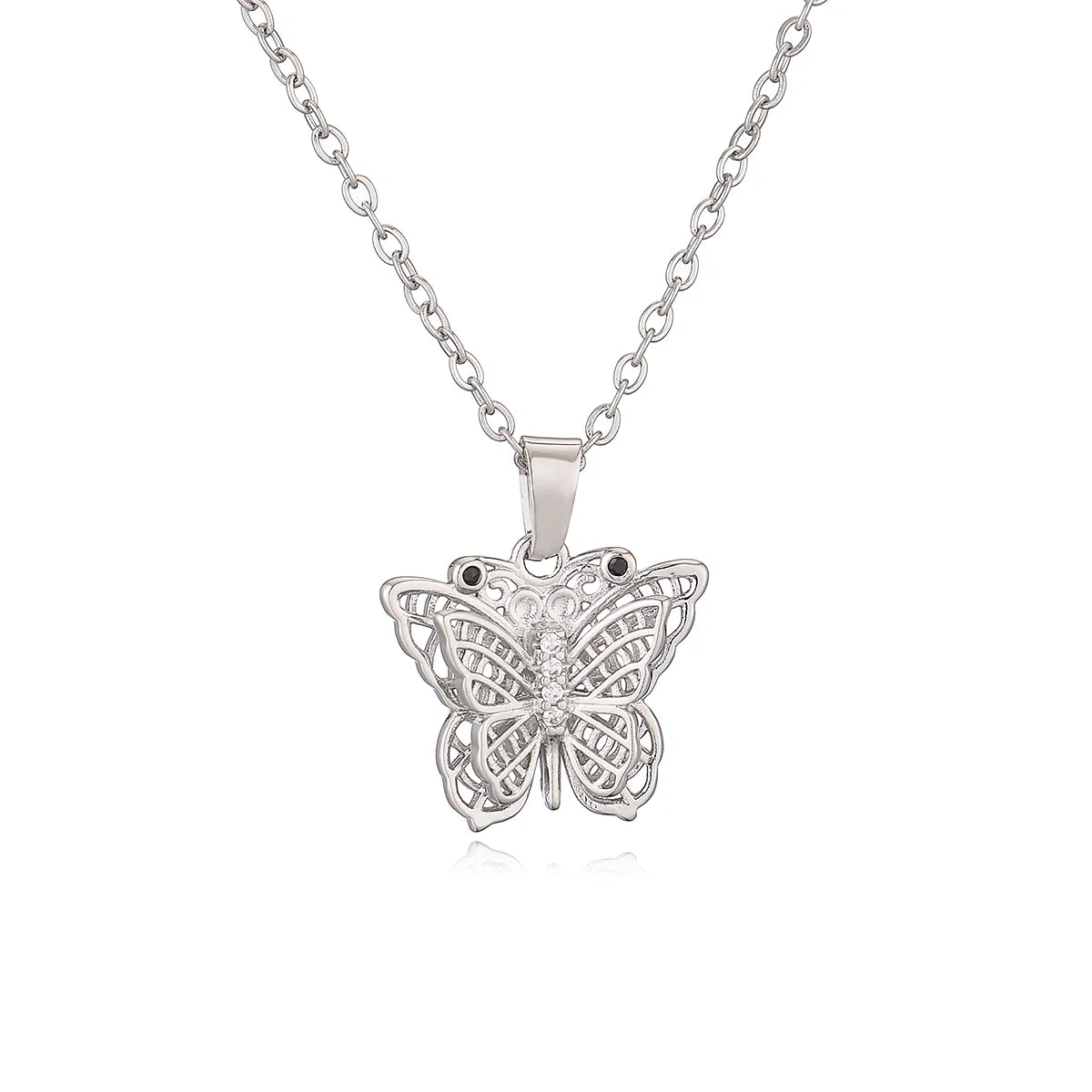 Copper 18K Gold Plated Simple Style Commute Hollow Out Inlay Butterfly Zircon Pendant Necklace