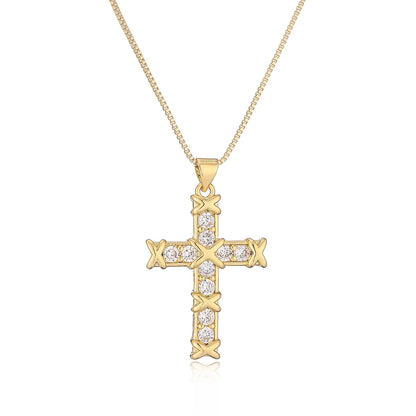 Copper 18K Gold Plated Simple Style Commute Inlay Cross Zircon Pendant Necklace