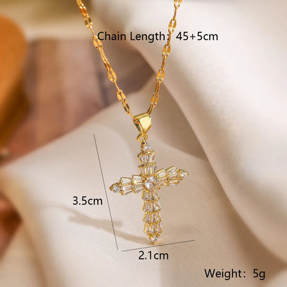 Copper 18K Gold Plated Simple Style Commute Inlay Cross Zircon Pendant Necklace