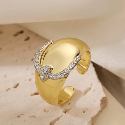 Copper 18K Gold Plated Simple Style Commute Plating Inlay Color Block Zircon Open Rings