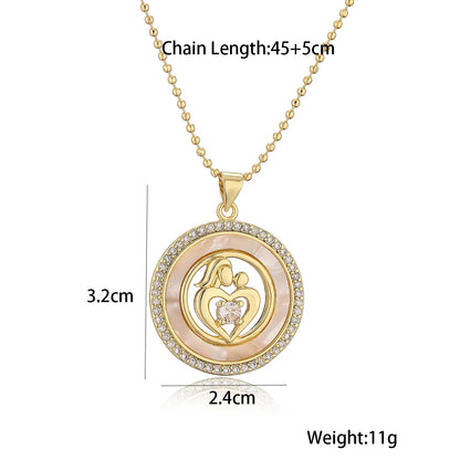 Copper 18K Gold Plated Simple Style Commute Plating Inlay Human Round Heart Shape Shell Zircon Pendant Necklace