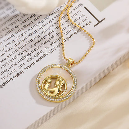 Copper 18K Gold Plated Simple Style Commute Plating Inlay Human Round Heart Shape Shell Zircon Pendant Necklace