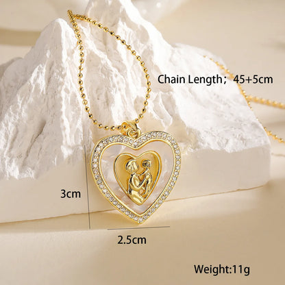 Copper 18K Gold Plated Simple Style Commute Plating Inlay Human Round Heart Shape Shell Zircon Pendant Necklace