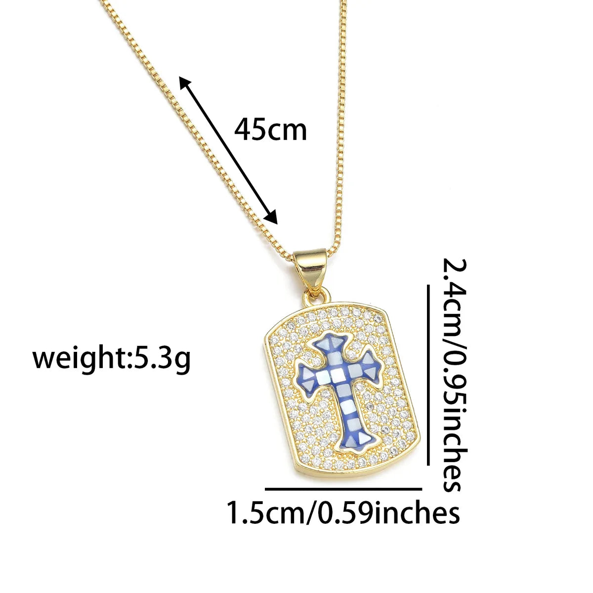 Copper 18K Gold Plated Simple Style Enamel Inlay Cross Shell Zircon Pendant Necklace