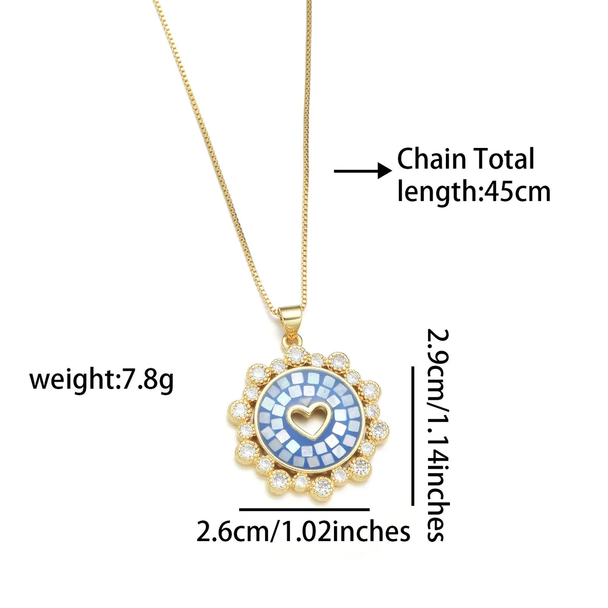 Copper 18K Gold Plated Simple Style Enamel Inlay Round Heart Shape Shell Zircon Pendant Necklace