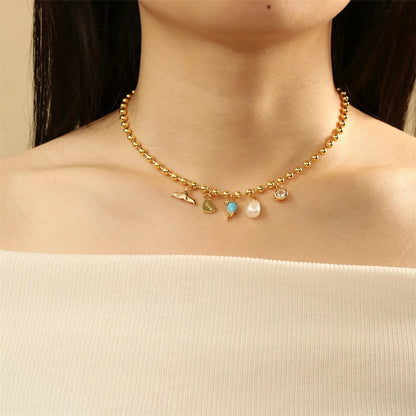 Copper 18K Gold Plated Simple Style Heart Shape Zircon Choker